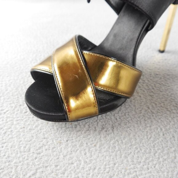 Tory Burch "Kyle" Lace-Up Open Toe Sandal Black/Gold New $475 Wom 9 M s-9247 - Picture 8 of 10